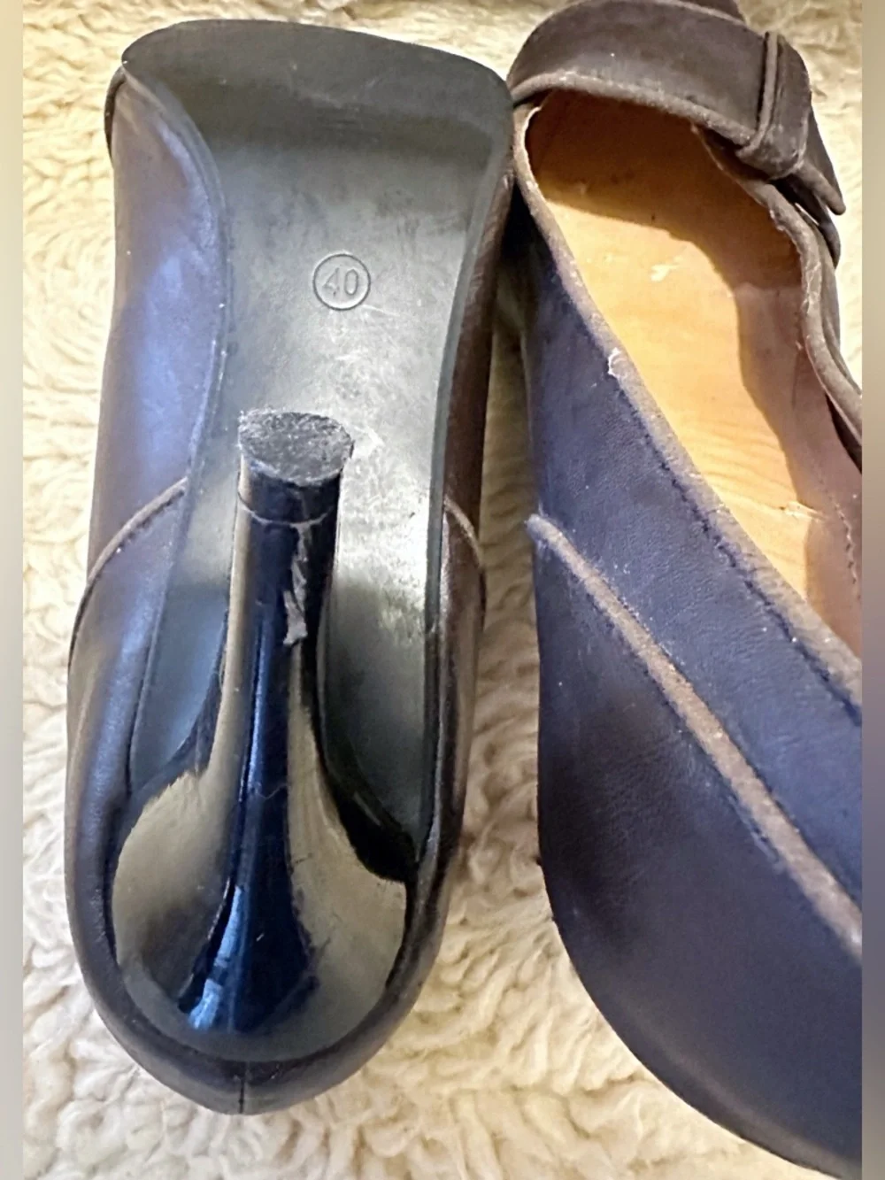 Zara Dark Brown Leatherette Heeled Pumps - Picture 7 of 9
